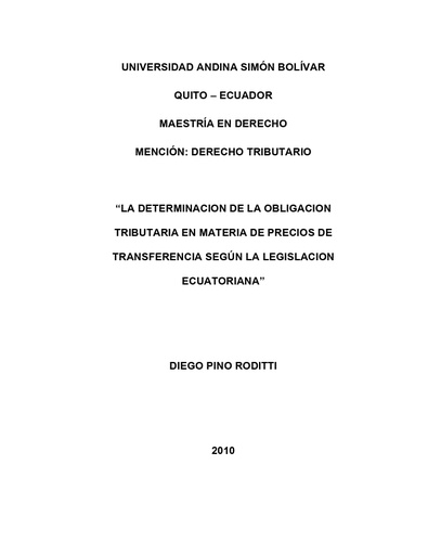 La determinación de la obligación tributaria en materia de precios de transferencia según la legislación ecuatoriana