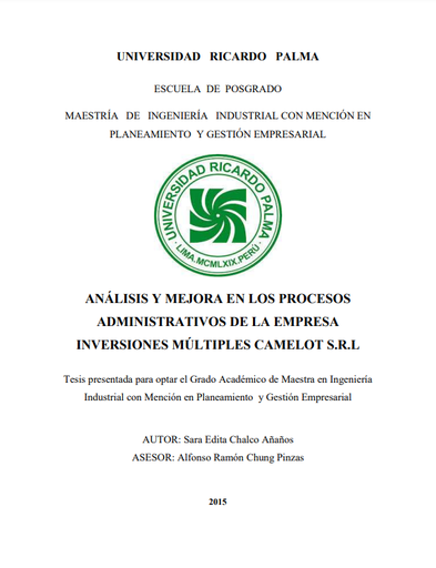 Análisis y mejora en los procesos administrativos de la empresa Inversiones Múltiples Camelot S.R.L.