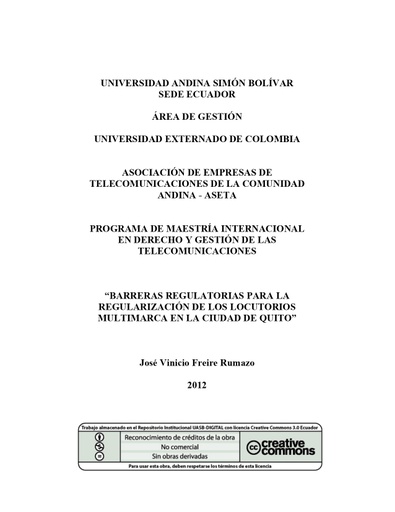 Barreras regulatorias para la regularización de los locutorios multimarca en la ciudad de Quito