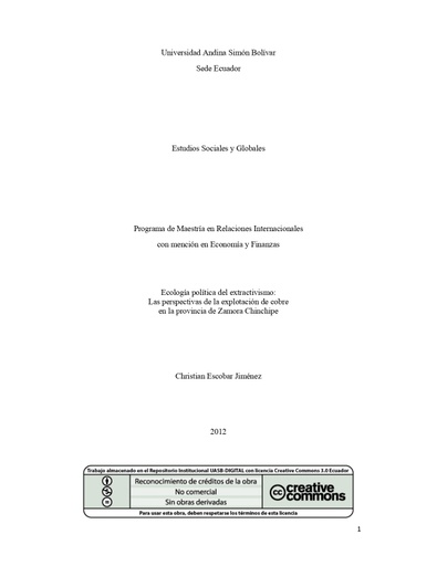 Ecología política del extractivismo: las perspectivas de la explotación de cobre en la provincia de Zamora Chinchipe