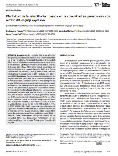Efectividad de la rehabilitación basada en la comunidad en preescolares con retraso del lenguaje expresivo