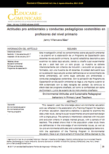 Actitudes pro ambientales y conductas pedagógicas sostenibles en profesores del nivel primario