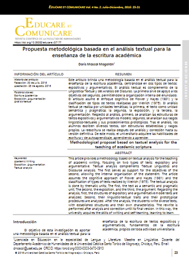 Propuesta metodológica basada en el análisis textual para la enseñanza de la escritura académica