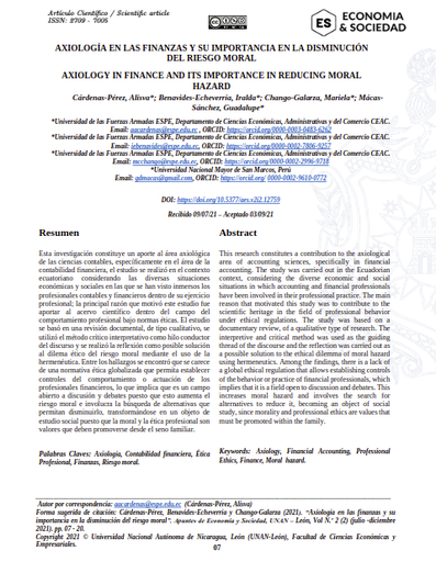 Axiología en las finanzas y su importancia en la disminución del riesgo moral