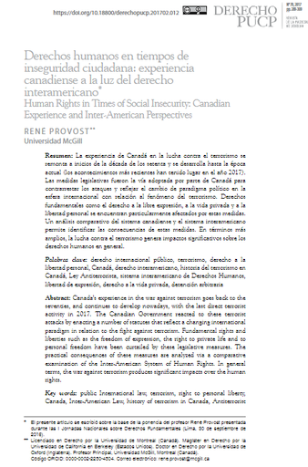 Derechos humanos en tiempos de inseguridad ciudadana: experiencia canadiense a la luz del derecho interamericano