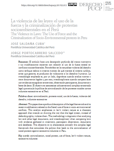 La violencia de las leyes: el uso de la fuerza y la criminalización de protestas socioambientales en el Perú