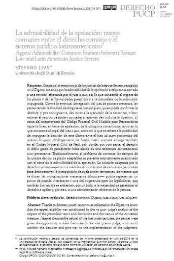 La admisibilidad de la apelación: rasgos comunes entre el derecho romano y el sistema jurídico latinoamericano