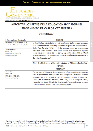 Afrontar los retos de la educación hoy según el pensamiento de Carlos Vaz Ferreira