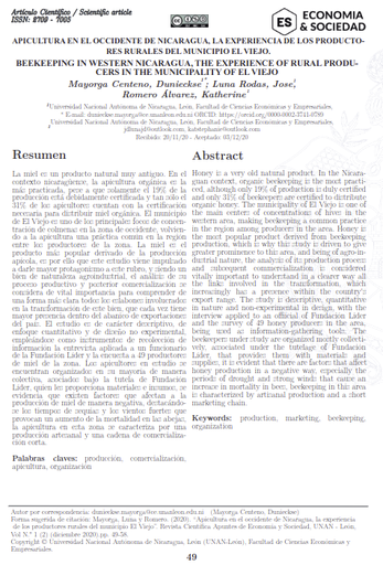 Apicultura en el occidente de Nicaragua, la experiencia de los productores rurales del municipio El Viejo.