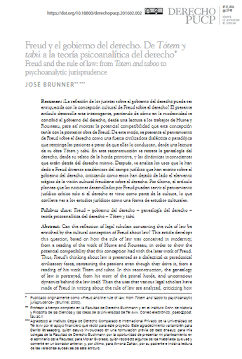 Freud y el gobierno del derecho. De Tótem y tabú a la teoría psicoanalítica del derecho