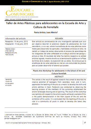 Taller de artes plásticas para adolescentes en la Escuela de Arte y Cultura de Ferreñafe