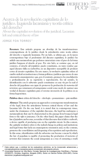 Acerca de la revolución capitalista de lo jurídico. Izquierda lacaniana y teoría crítica del derecho