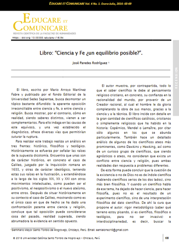 Libro: &quot;Ciencia y Fe ¿un equilibrio posible?&quot;.