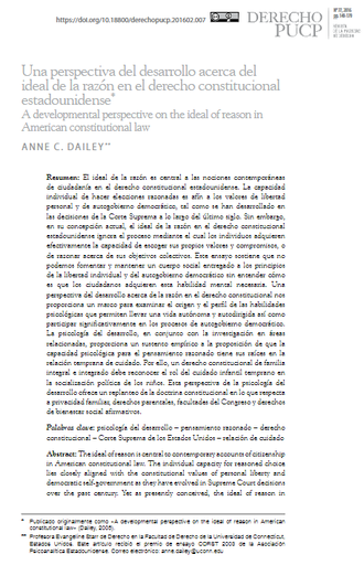 Una perspectiva del desarrollo acerca del ideal de la razón en el derecho constitucional estadounidense