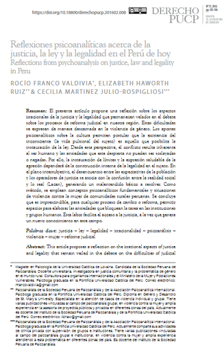 Reflexiones psicoanalíticas acerca de la justicia, la ley y la legalidad en el Perú de hoy