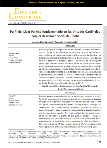 Perfil del líder político fundamentado en las virtudes cardinales para el desarrollo social de Chota