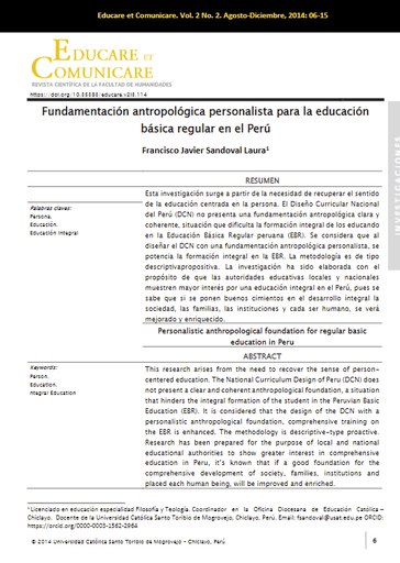 Fundamentación antropológica personalista para la educación básica regular en el Perú