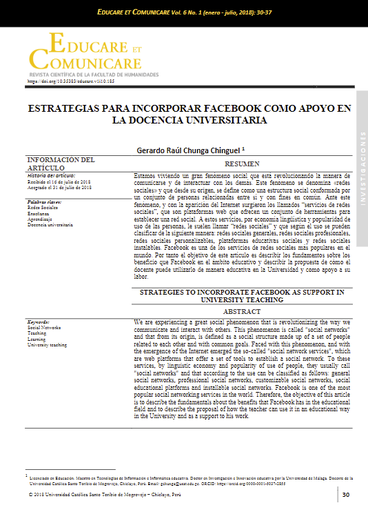 Estrategias para incorporar Facebook como apoyo en la docencia universitaria