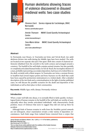 Human skeletons showing tracesof violence discovered in disusedmedieval wells: two case studies