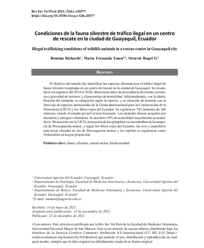 Condiciones de la fauna silvestre de tráfico ilegal en un centro de rescate en la ciudad de Guayaquil, Ecuador