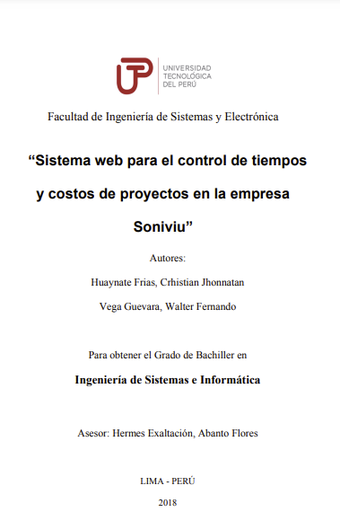 Sistema web para el control de tiempos y costos de proyectos en la empresa Soniviu