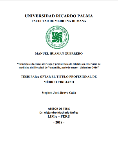 Principales factores de riesgo y prevalencia de celulitis en el servicio de medicina del Hospital de Ventanilla, periodo enero - diciembre 2016