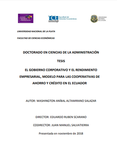 El gobierno corporativo y el rendimiento empresarial, modelo para las cooperativas de ahorro y crédito en el Ecuador