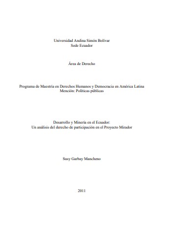 Desarrollo y minería en el Ecuador: un análisis del derecho de participación en el Proyecto Mirador