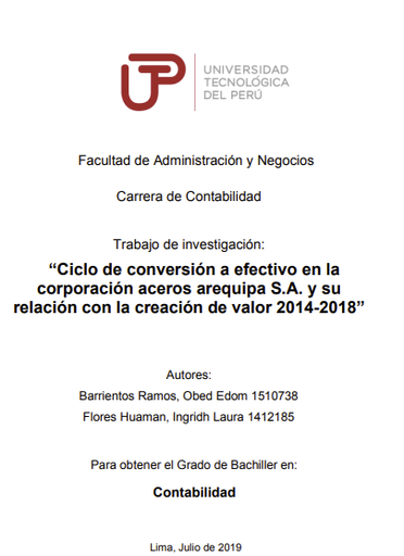 Ciclo de conversión a efectivo en la Corporación Aceros Arequipa S.A. y su relación con la creación de valor 2014-2018