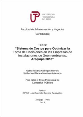 Sistema de costos para optimizar la toma de decisiones en las empresas de instalaciones de geomembranas, Arequipa 2018