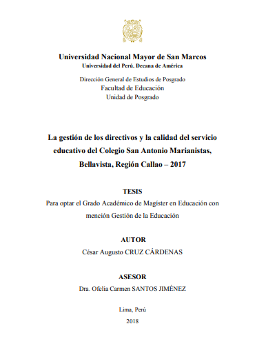 La gestión de los directivos y la calidad del servicio educativo del Colegio San Antonio Marianistas 2017