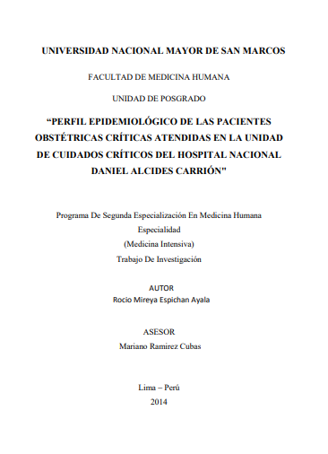 Perfil epidemiológico de las pacientes obstétricas críticas atendidas en la Unidad de Cuidados Críticos