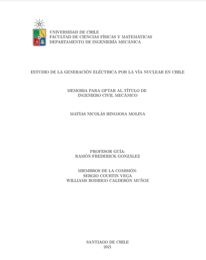 Estudio de la generación eléctrica por la vía nuclear en Chile