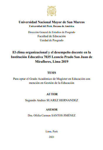 El clima organizacional y el desempeño docente en la Institución Educativa 7035 Leoncio Prado San Juan