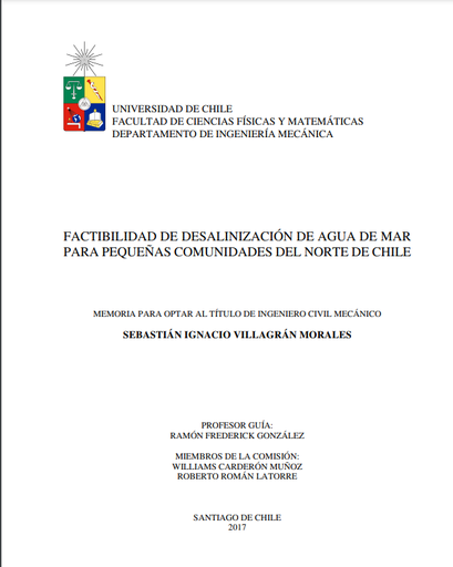 Factibilidad de desalinización de agua de mar para pequeñas comunidades del norte de Chile