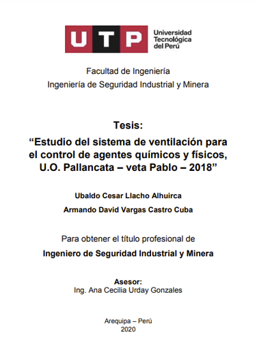 Estudio del sistema de ventilación para el control de agentes químicos y físicos, U.O. Pallancata - veta Pablo - 2018