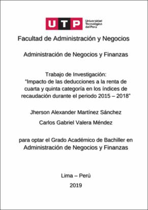 Impacto de las deducciones a la renta de cuarta y quinta categoría en los índices de recaudación durante el periodo 2015-2018