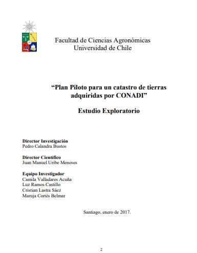 Plan piloto para un catastro de tierras adquiridas por CONADI: estudio exploratorio.