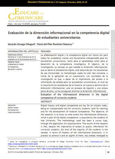 Evaluación de la dimensión informacional en la competencia digital de estudiantes universitarios