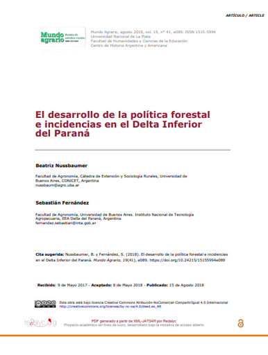 El desarrollo de la política forestal e incidencias en el Delta Inferior del Paraná