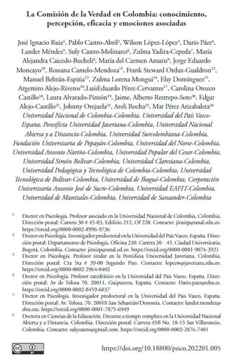 La Comisión de la Verdad en Colombia: conocimiento, percepción, eficacia y emociones asociadas