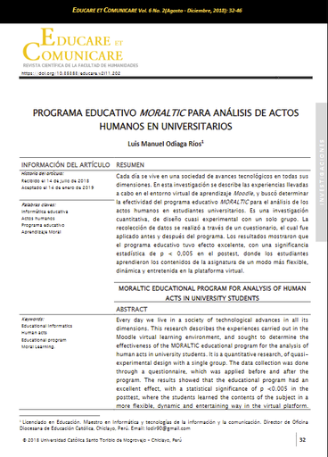 Programa educativo MORALTIC para análisis de actos humanos en universitarios