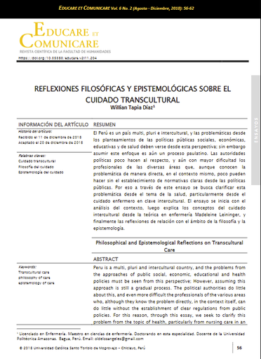 Reflexiones filosóficas y epistemológicas sobre el cuidado transcultural