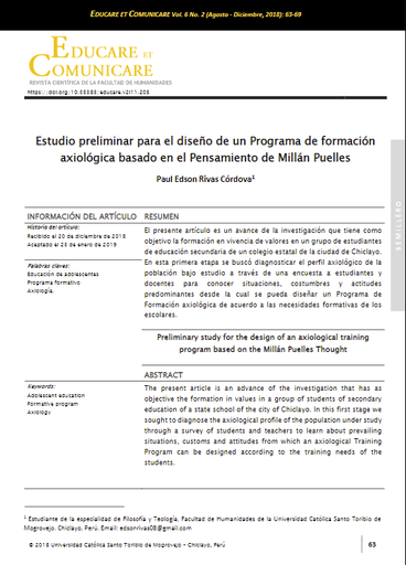 Estudio preliminar para el diseño de un programa de formación axiológica basado en el pensamiento de Millán Puelles