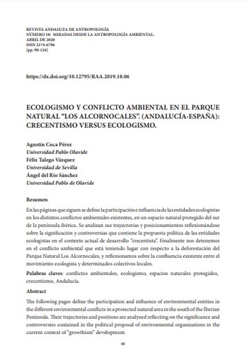 Ecologismo y conflicto ambiental en el parque natural Los Alcornocales. (Andalucía-España): Crecentismo versus ecologismo