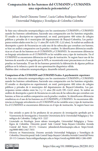 Comparación de los baremos del CUMANIN y CUMANES: una experiencia psicométrica