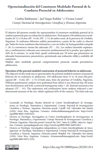 Operacionalización del Constructo Modelado Parental de la Conducta Prosocial en Adolescentes