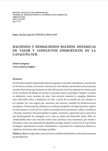 Haciendo y deshaciendo baldíos: dinámicas de valor y conflictos energéticos en la Cataluña sur