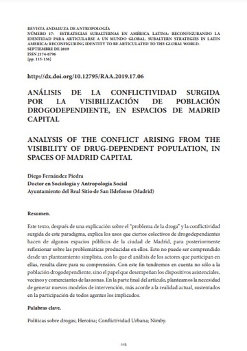 Análisis de la conflictividad surgida por la visibilización de población drogodependiente, en espacios de Madrid capital