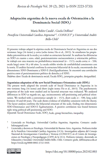Adaptación argentina de la nueva escala de Orientación a la Dominancia Social (SDO7)